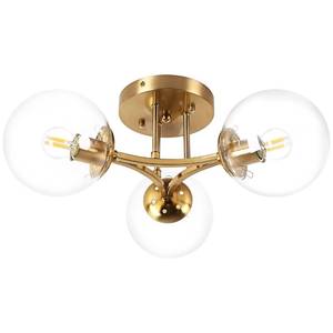 lot 3625 image: Bagood Mid Century Modern Ceiling Light Clear Globe Semi Flush Mount Ceiling Light Gold Sputnik Light Fixture Chandeliers Clear Glass Brushed Brass Chandeliers Living Room Dining Room Bedroom 3 Lights - Retail $100