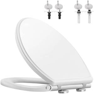 lot 3629 image: Hibbent Premium Elongated Toilet Seat with Cover(Oval) Quiet Close, One-Click to Quick Release, Easy Installation Never Loosen Hinge, Slow Close Toilet Seat and Cover, Easy Cleaning-White Color - Retail $60