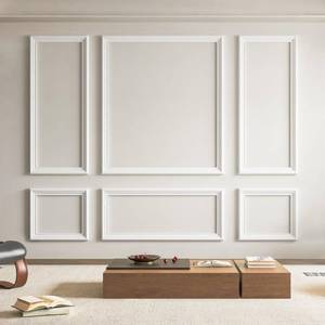 lot 3631 image: Art3d Pre-Cut Wall Molding Set of 6 pcs, Ready-to-Assemble Wainscoting Panels for Interior Wall D�cor Living Room Bedroom Accent Wall - Installed with Glue, 3 Top 3 Bottom - Retail $60