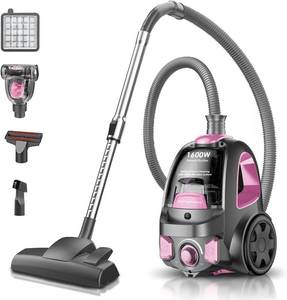 PKUYIE Canister Vacuum Cleaner, 40Kpa 1600W Cyclon Power Bagless Canister Vacuum Cleaners for Home, 3.7QT Large Dust Cup, Lightweight Vac for Hard Floors, Carpets, Pet Hair, Pink - Retail: $350