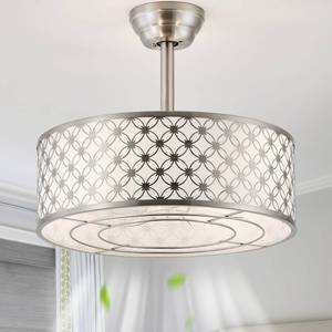 lot 3653 image: Phrylix Silver Fandelier Ceiling Fan with Light, 20 Caged Silver Chandelier Ceiling Fans with Lights Remote Control, Fabric Mid-Century Modern with 6 Speeds for Bedroom, Nursery, Living Room. - Retail $146