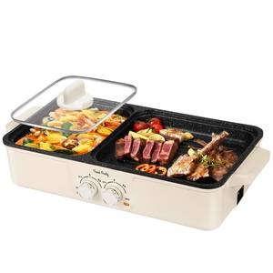 lot 3658 image: Food Party Hot Pot Electric Grill 2 in 1 Korean BBQ Grill Indoor Smokeless Hotpot Pot Electric Cooker Sahabu Shabu Pot Non Stick (Large) - Retail $53