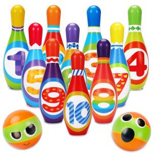 lot 57050 image: Kids Bowling Set 2-5 Toddler Indoor Bowling Game Outdoor Toy Gift for 1 2 3 4 Year Old Boys Girls Soft 10 Colorful Foam Bowling Pins 2 Bowling Ball Developmental Toddler Age 2-4 3-5 Easter Present - Retail $28