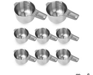 lot 57053 image: 8 Pack 1 Cup Stainless Steel Measuring Cup 8 oz 240 ml Single Metal Measure Scoop for Wet and Dry Ingredients Cooking Great Kitchen Gadgets - Retail $23
