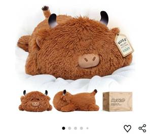 lot 57057 image: Cute Highland Cow Plush Pillow, Kawaii Plushies Highland Cow Stuffed Animals, Squishy Plushies, Cuddle Plush Pillow for Kids & Girls (13 Inch) - Retail $15
