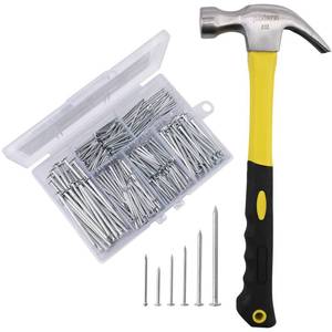lot 57061 image: Hardware Assortment Kit with 2 Nails & 8oz Claw Hammer for Hanging Pictures, Finishing, Wall, Small, Wood Nails and Hammer - Retail $14