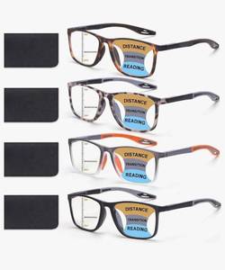 lot 57075 image: 4 Pack Progressive Multifocus Reading Glasses for Men Women TR90 Sports Style Anti-Blue Light - Retail $15
