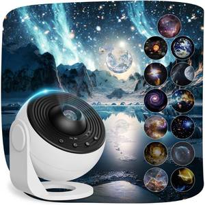lot 57078 image: Planetarium Projector Pro for Bedroom, 13 in 1 Star Projector Galaxy Light, Ceiling Night Light Milky Way Mood Lighting with Timer, LED Space Galaxy Lamp Bedroom Room Decor for Adults Kids - White - Retail $37