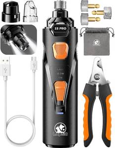 lot 57080 image: Whisper Quiet Dog Nail Grinder with 4 LED Lights, Safe & Stress-Free for Sensitive Dogs Cats of All Breeds & Sizes, 3 Grinding Bits, 3-Speed, Pet Nail Trimmers, Rechargeable Painless Grooming Kit (missing pieces) - Retail $24