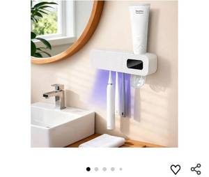 lot 57091 image: Smart Wall-Mounted Toothbrush Holder for Bathroom WhiteToothbrush Storage Organizer with 3 Slots Toothbrush Holders with Toothpaste Dispenser for Drying Function (black) - Retail $12