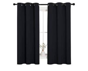 lot 57095 image: Halloween Pitch Black Solid Thermal Insulated Grommet Blackout CurtainsDrapes for Bedroom Window (2 Panels, 42 inches Wide by 63 inches Long, Black) - Retail $15