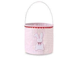 lot 57107 image: Bunny Easter Basket, Gingham Empty Easter Bucket with Handle for Easter Egg Hunts Party Favor Decorations (Pink) - Retail $8