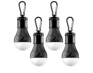 lot 57119 image: FLY2SKY Portable LED Tent Lamp Emergency Lights with Hook, Hurricane Bulb Lantern Equipment for Camping, Hiking, Backpacking, Fishing Outage, Multicolor, 4 Pack - Retail $10