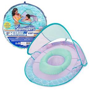 lot 57127 image: Baby Spring Float with Adjustable Canopy and UPF Sun Protection, Blue Lobster - Retail $15