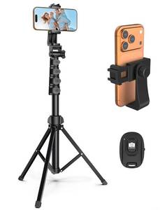 lot 57163 image: 64 Tripod for Cell Phone & Camera, Phone Tripod with Remote and Phone Holder, Sturdy & Stable Height Adjustable Multi-Angle Shot Selfie Stick Tripod for Video Recording - Retail $25
