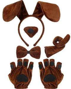 lot 57166 image: Puppy Dog Costume Set Ears Headband Bowtie Nose Tail Paw Gloves Accessories for Carnival(Brown,Classic) - Retail $13