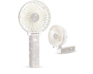 lot 57173 image: Rhinestone Handheld Fan Crystal Bling Mini Personal Bride Fan Glitter Bedazzled USB Rechargeable & Battery Operated for Women Outdoor Wedding Travel Indoor Makeup Office(White,Foldable) - Retail $15