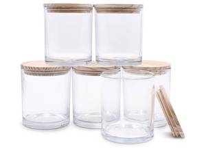 lot 57191 image: Thick Candle Jars for Making Candles 6 Pcs, Empty Jars with Wood Lids for Spice Jars - Retail $24