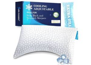lot 57193 image: Side Sleeper Pillows for Adults, Cervical Pillow for Side Sleepers, Cooling Pillow with Ergonomic Design, Adjustable Crescent Shredded Memory Foam Pillows for Neck and Shoulder Pain Relief - Retail $36