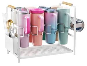 lot 57194 image: Water Bottle Organizer Drying Rack for 40 oz Tumbler with Handle, Multifunctional Cup Storage Holder Compatible with Stanley, Owala, Simple Modern and Other Brands, 8 Slots - Retail $37