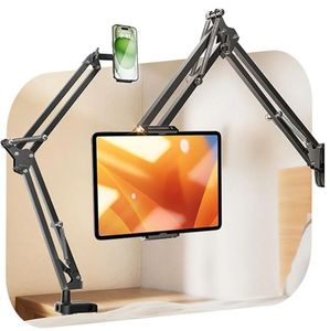 lot 57196 image: Tablet Stand iPad Stand for Desk Mount Ultra Sturdy 2 Clamps iPad Holder for Tablet Holder Mount Desk Accessories for Men fits iPad Air, iPad 12, iPhone 17e, 4-13 Device - Retail $30