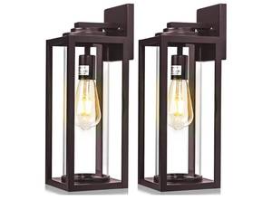 lot 57198 image: 16inch Large Outdoor Wall Lights 2 Packs - Oil Rubbed Bronze Exterior Light Fixture with Clear Glass Shade, Waterproof Porch Lighting for House, Farmhouse Sconces Lantern for Front Door, Garage - Retail $66
