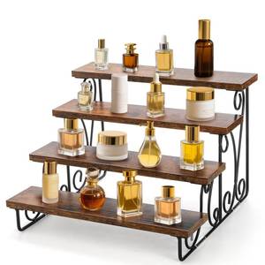 lot 57200 image: Wood Display Riser Stand, 4 Tier Wood Perfume Organizer Stand Tiered Shelf Display Cupcake Holder Stand Decorative Display Stand for Craft, Cupcake, Dessert, Perfume, Figures - Retail $30