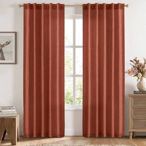 lot 57212 image: Faux Linen Curtains 84 Inch Length 2 Panels Natural Burnt Orange Semi Sheer Curtain with Back Tab Rod Pocket, Light Filtering Window Privacy Burlap Drapes for Living Room Bedroom 42W x 84L - Retail $29