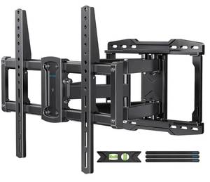 lot 57216 image: Full Motion TV Wall Mount Bracket for Most 37-90 inch TVs, Swivel Tilt Extension Level TV Mount, Max VESA 600x400mm, Holds up to 132lbs & 16 Wood Studs with Hole Drilling Template - Retail $40