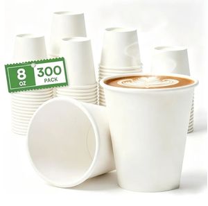 lot 57221 image: White Paper Cups 8 oz Disposable Coffee Cups, 300 Pack BPA Free Hot Cups, 300GSM Thickened White Disposable Cups, Bulk Small Drink Cups for Everyday Office Coffee Bar Supply Party Essentials - Retail $23