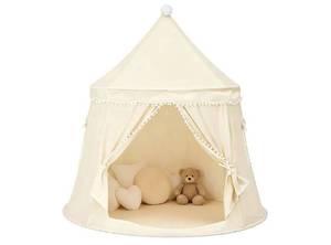 lot 57225 image: Play Tent, Large Playhouse Kids Castle Play Tents with Carry Bag, Indoor Outdoor Game Tent, Portable Children Yurt Tents, Birthday Gift for Boys & Girls, 47x45, Cream - Retail $27