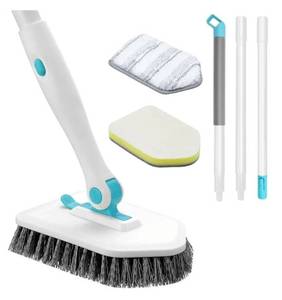 lot 57240 image: Shower Scrubber with Long Handle, 3 in 1 Tile Tub Scrubber Brush with 3 Detachable Cleaning Heads Adjustable Handle Shower Cleaner Brush for Bathroom, Kitchen, Toilet, Wall, Sink - Retail $13