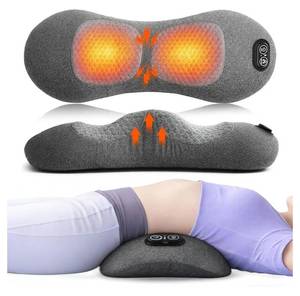 lot 57246 image: 3 in 1 Electric Lumbar Support Pillow with Adjustable Height for Bed and Chair, Back Massager with Heat, Back Massager for Pain Relief Deep Tissue, Electric Lumbar Pillow with Heat Vibration Traction - Retail $50