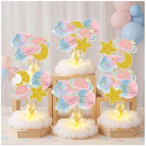 lot 57248 image: 6 Sets Twinkle Little Star Baby Shower Centerpiece Gender Reveal Decorations Moon and Stars Decor Starry Birthday Table Toppers Moon Cloud Decoration for Boys Birthday Party Supply(Pink) - Retail $27