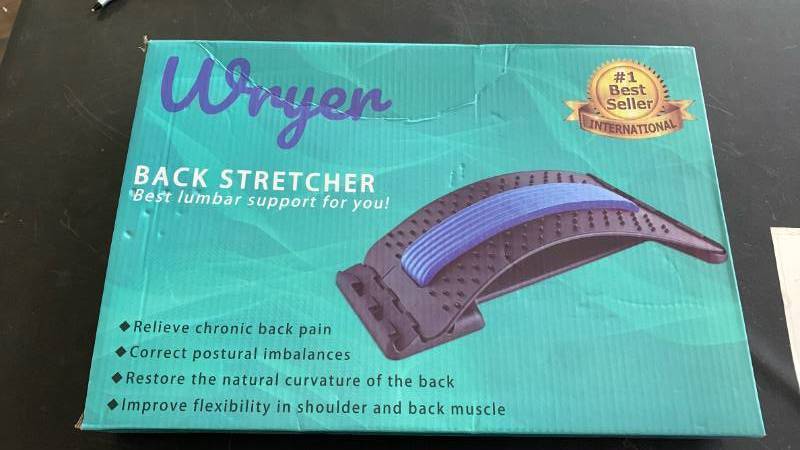lot 109 image: Back Stretcher for Pain Relief, Spine Aligner for Chair & Bed with Massager, Back Cracking Device, Lumbar Stretcher for Spinal Decompression, Scoliosis, Sciatica and Herniated Disc