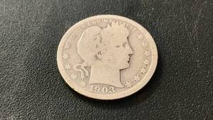 lot 5 image: 1903 Barber Quarter Dollar Silver Coin 90% Silver