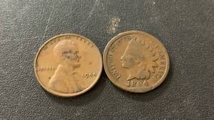 lot 18 image: Set of 2 Pennies - 1944 Lincoln Wheat Penny and 1894 Indian Head Penny