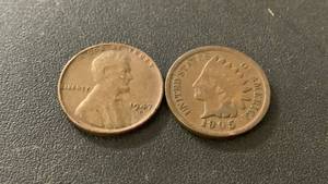 lot 23 image: Set of 2 Pennies - 1947-D Lincoln Wheat Penny and 1905 Indian Head Penny