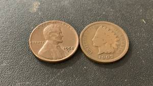 lot 24 image: Set of 2 Pennies - 1958-D Lincoln Wheat Penny and 1907 Indian Head Penny