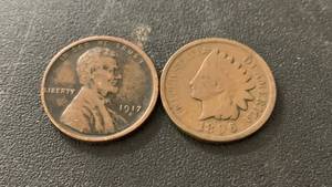 lot 25 image: Set of 2 Pennies - 1917-S Lincoln Wheat Penny and 1896 Indian Head Penny