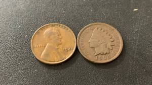 lot 45 image: Set of 2 Pennies - 1941 Lincoln Wheat Penny and 1904 Indian Head Penny