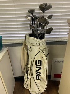lot 34 image: PING Golf leather Bag & Mixed Golf Clubs Lot