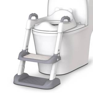 lot 19597 image: HBTower Potty Training Seat with Step Stool Ladder for Toddlers, Adjustable Kids Toilet Seat with Splash Guard, Anti-Slip Pads & Safety Handles, Comfortable Potty Chair for Boys & Girls (Grey) - Retail $24