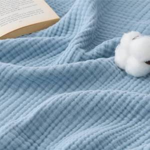 lot 19600 image: Bedsure 100% Cotton Muslin Blanket Queen Size for Bed - 4-Layer Breathable and Lightweight Thin Soft Summer Gauze Muslin Blankets for Adults, Blue, 90x90 Inches - Retail $35