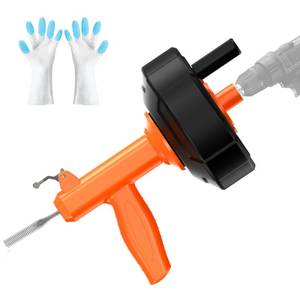 lot 19602 image: Drain Snake, Drain Auger with Drill Attachment, 25 Feet Plumbing Snake Auto Feed Flexible Hair Drain Clog Remover for Kitchen, Bathrom and Shower Sink with Gloves - Retail $34