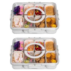 lot 19604 image: WACOI Divided Snack Serving Tray with Lid and Handle Travel Snackle Charcuterie Container Portable Storage Organizer for Candy, Fruits, Nuts, Snacks, Party, Picnic 2 Packs White - Retail $30