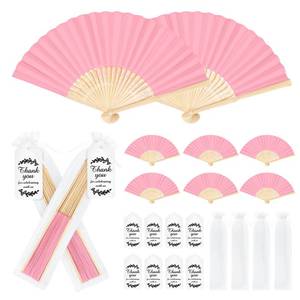 lot 19605 image: wxfdac 50Set Wedding Hand Fans Party Favors Pink Paper Folding Handheld Fans Bulk, DIY Bamboo Fans with Thank You Cards Organza Bag for Guests Summer Bridal Dancing Props Church Decoation - Retail $38
