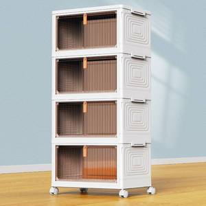 lot 19606 image: YFXCVSL 4 Tier Plastic Storage Bins with Lid 23QT, Stackable Storage Containers with Wheels, Folding Storage Boxes, Stackable Storage Bins, Organizers and Storage for Living Room,Office,Dorm - Retail $32