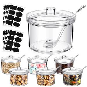 lot 19608 image: Tioncy 6 Pcs Ice Cream Bar Supplies Sugar Bowls with Lid and Spoon Acrylic Candy Dispenser Party Bar Hot Cocoa Sundae Caramel Apple Dipping Container with Tag (13.5 oz,Clear) - Retail $23