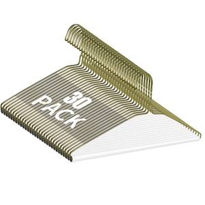 lot 19612 image: 30 Pcs Dry Cleaner Hangers with Tubes - 16 Wire Hangers White Tube with Strong 15 Gauge Wire Bulk for Pants Caped Suit & Strut Home or Dry Cleaners (Gold) - Retail $22